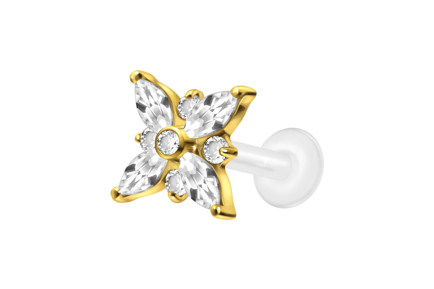 PTFE Labret Piercing mit Innengewinde + Titan-Aufsatz KRISTALLSTERN